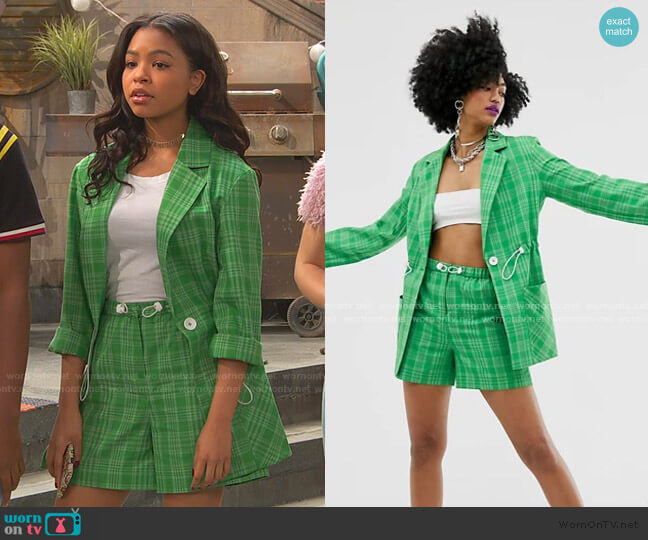 Collusion Soft Check Blazer with Bungee Cords worn by Nia Baxter (Navia Robinson) on Ravens Home