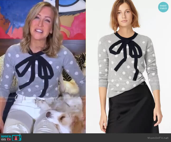 J. Crew Cashmere Crewneck Sweater with Bow worn by Lara Spencer on Good Morning America