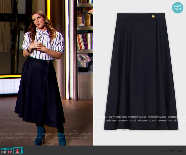 Celine 70's Midi Skirt worn by Drew Barrymore on The Drew Barrymore Show
