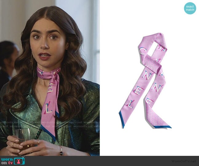 Chanel Silk Twill Slim Bandeau worn by Emily Cooper (Lily Collins) on Emily in Paris