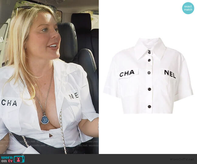 Chanel Cropped Logo Shirt worn by Elizabeth Lyn Vargas on The Real Housewives of Orange County