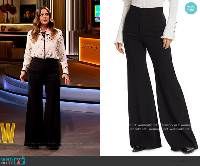Chloe High Waist Flared Wool Pants worn by Drew Barrymore on The Drew Barrymore Show