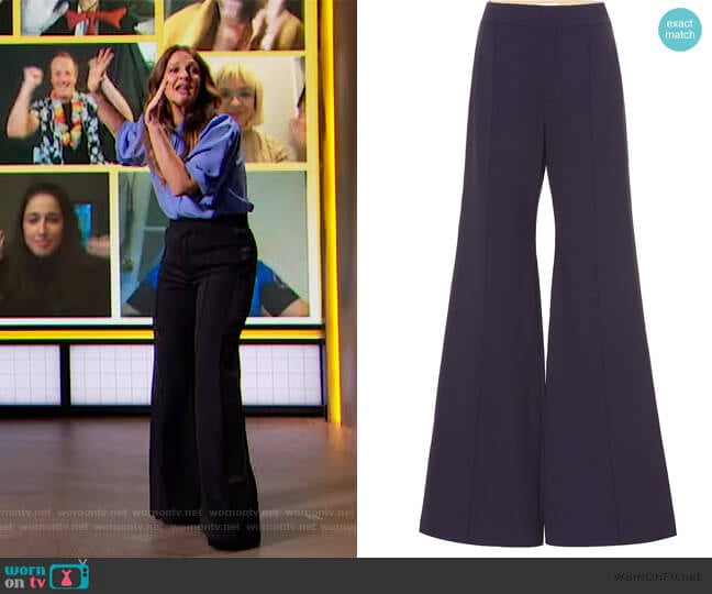 Chloe Stretch-wool high-rise flared pants worn by Drew Barrymore on The Drew Barrymore Show