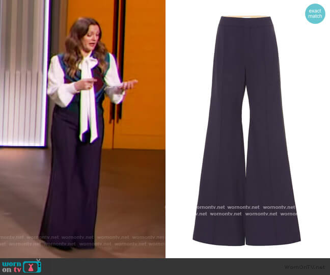 Chloe Stretch-wool high-rise flared pants worn by Drew Barrymore on The Drew Barrymore Show