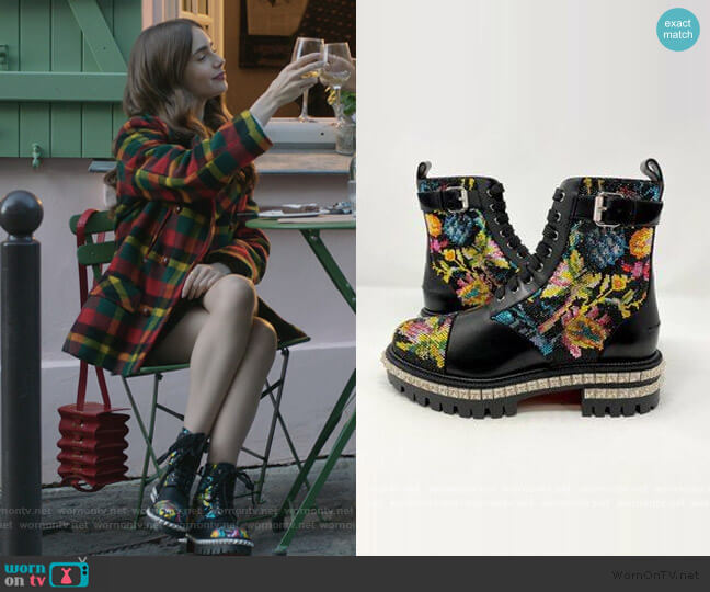 Christian Louboutin King Beaded Red Sole Boots worn by Emily Cooper (Lily Collins) on Emily in Paris