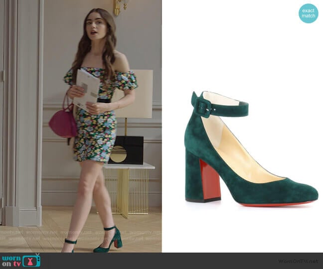 Christian Louboutin Soval Ankle Strap Pump worn by Emily Cooper (Lily Collins) on Emily in Paris
