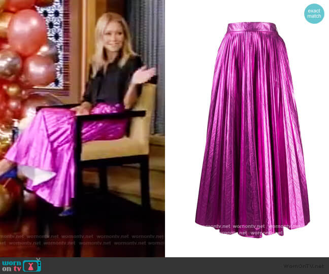 Christopher Kane Metallic maxi skirt worn by Kelly Ripa on Live with Kelly and Mark