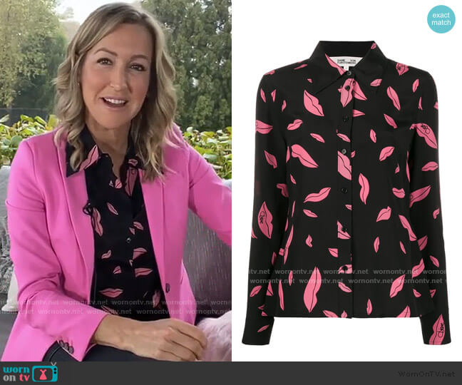 Diane von Furstenberg Falling Lips Print Shirt worn by Lara Spencer on Good Morning America