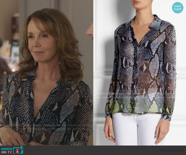 Diane von Furstenberg Lorelei Snake-Print Shirt worn by Sylvie (Philippine Leroy-Beaulieu) on Emily in Paris