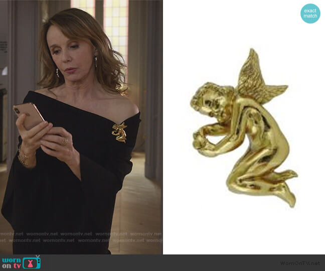 Christian Dior Vintage Gold Toned Cherub Brooch worn by Sylvie (Philippine Leroy-Beaulieu) on Emily in Paris