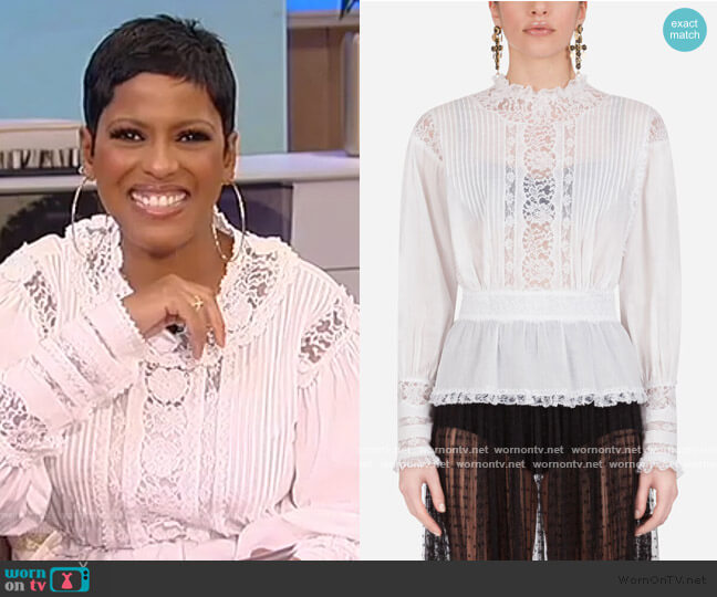 Dolce and Gabbana Muslin and lace blouse worn by Tamron Hall on Tamron Hall Show
