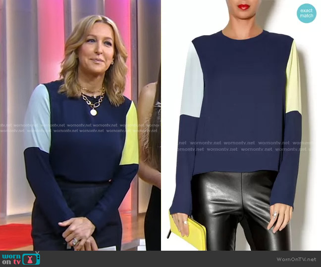 Bcbgmaxazria Donella Colorblock Blouse worn by Lara Spencer on Good Morning America