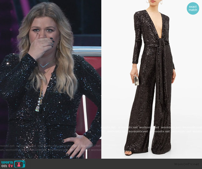 Dundas Plunge-front sequinned jumpsuit worn by Kelly Rowland on The Voice