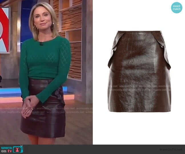 Sandro Elgantier Ruffle-Trimmed Leather Mini Skirt worn by Amy Robach on Good Morning America
