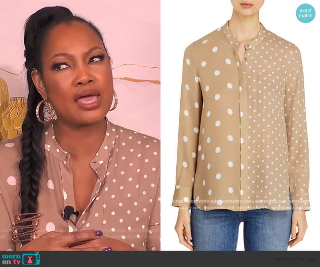 Elie Tahari Nina Sheer Mixed-Dot Blouse worn by Garcelle Beauvais on The Real