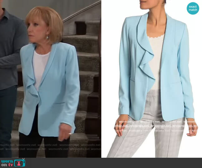 Elie Tahari Siyah Ruffled Lapel Blazer worn by Monica Quartermaine (Leslie Charleson) on General Hospital