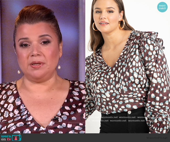 Eloquii Ruffle V-Neck Blouse worn by Ana Navarro on The View