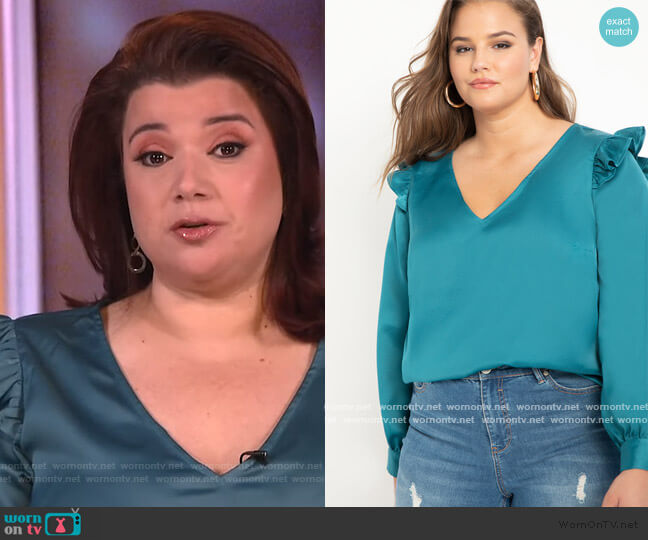 Eloquii Ruffle V-Neck Blouse worn by Ana Navarro on The View