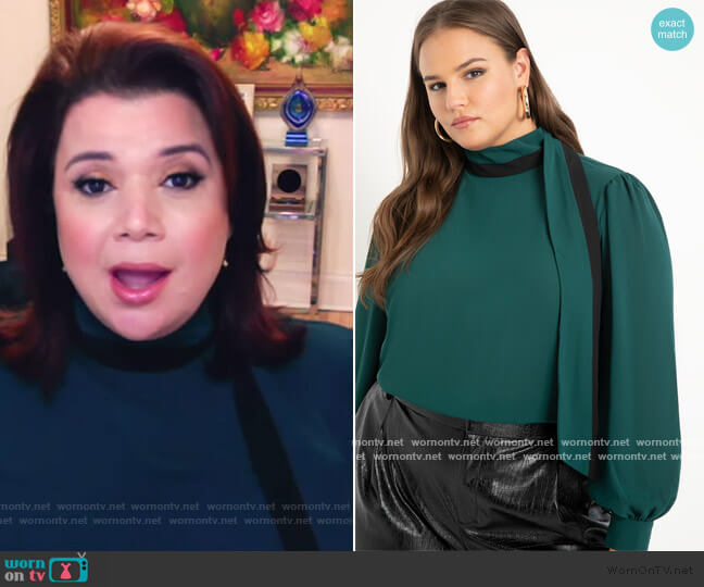 Eloquii Scarf Blouse with Contrast Stripe worn by Ana Navarro on The View