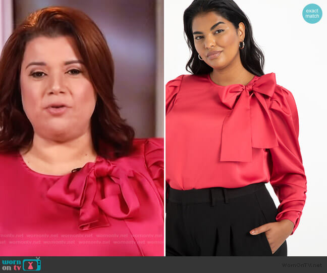 Eloquii Shirred Sleeve Top with Bow worn by Ana Navarro on The View