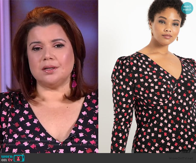 Eloquii V-Neck Top with Pleated Sleeve worn by Ana Navarro on The View