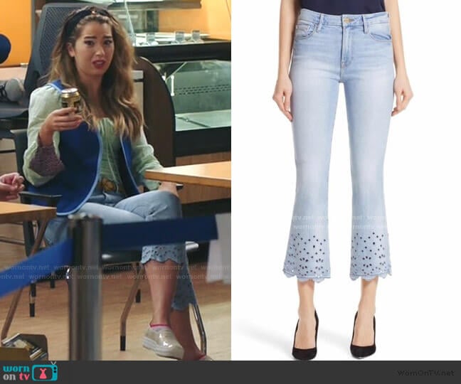 Frame Le Crop Eyelet Hem Mini Boot Jeans worn by Cheyenne (Nichole Bloom) on Superstore