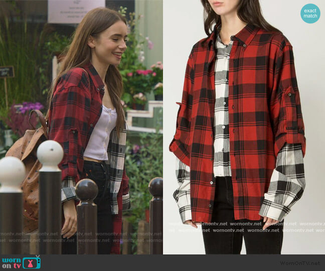 Faith Connection layered plaid shirt worn by Emily Cooper (Lily Collins) on Emily in Paris