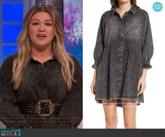 Free People Hannah Denim Mini Dress worn by Kelly Clarkson on The Kelly Clarkson Show
