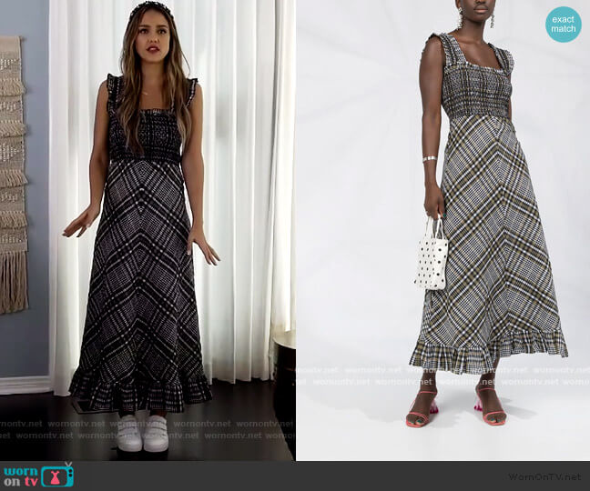 Ganni Check Print Flared Dress