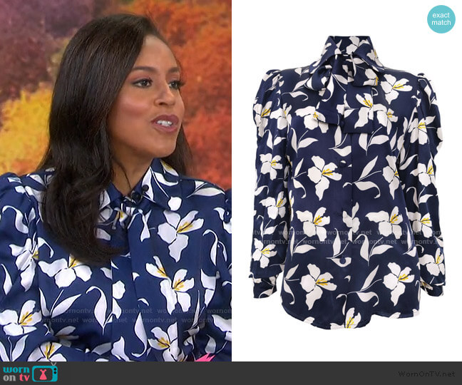 Giovanna Nicolai Floral Tie Neck Top worn by Sheinelle Jones on Today
