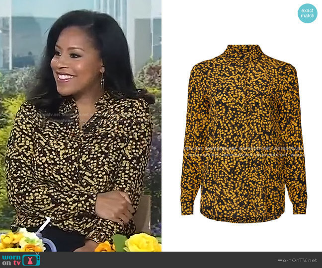 Ganni Goldstone Floral-Print Crepe Shirt worn by Sheinelle Jones on Today