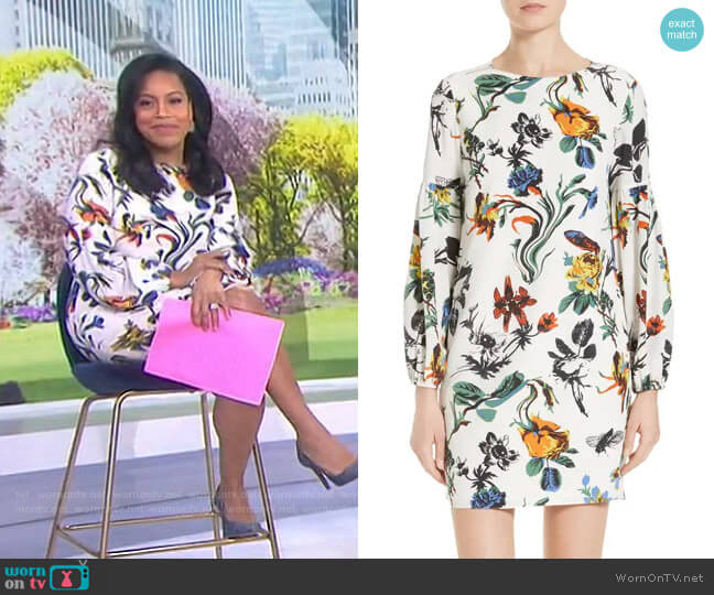 Tibi Gothic Floral Silk Shift Dress worn by Sheinelle Jones on Today