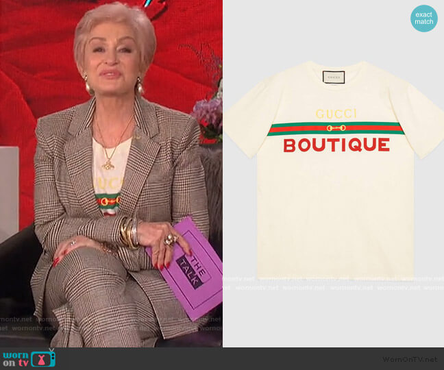 Gucci Gucci Boutique print T-shirt worn by Sharon Osbourne on The Talk