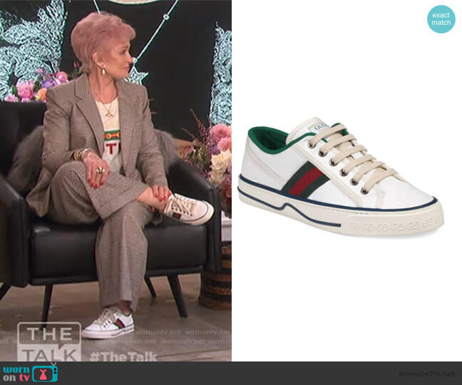 Gucci GG Stripe Tennis Sneakers worn by Sharon Osbourne on The Talk