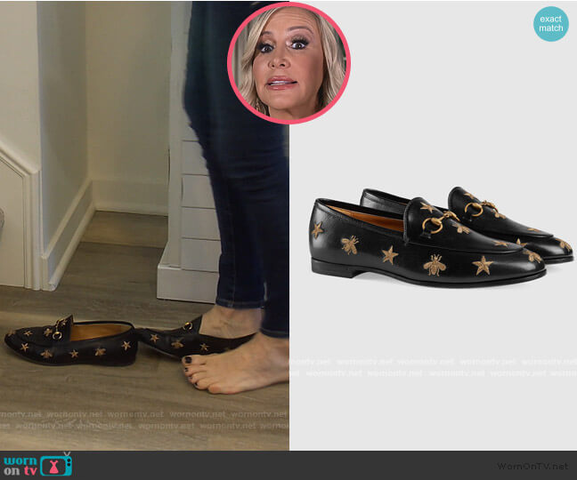 Gucci Jordaan embroidered leather loafer worn by Shannon Beador on The Real Housewives of Orange County