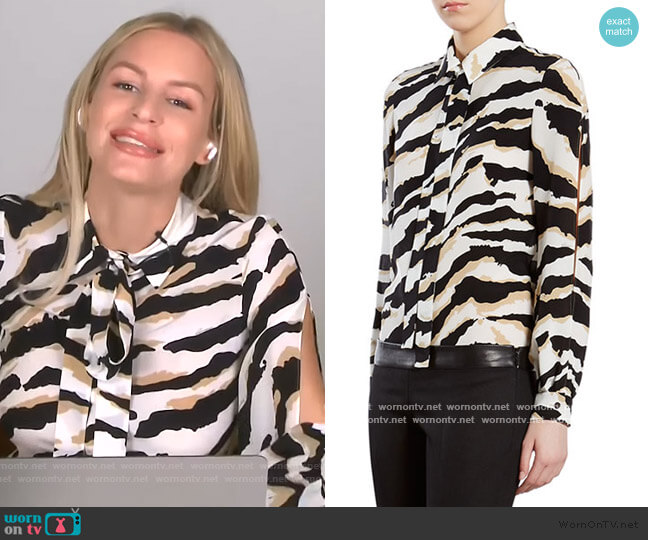 Gucci Tiger-Print Crepe de Chine Shirt worn by Morgan Stewart on E! News