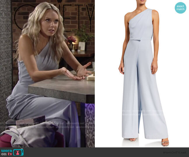 Halston Asymmetric Draped Wide-Leg Jumpsuit worn by Abby Newman (Melissa Ordway) on The Young and the Restless