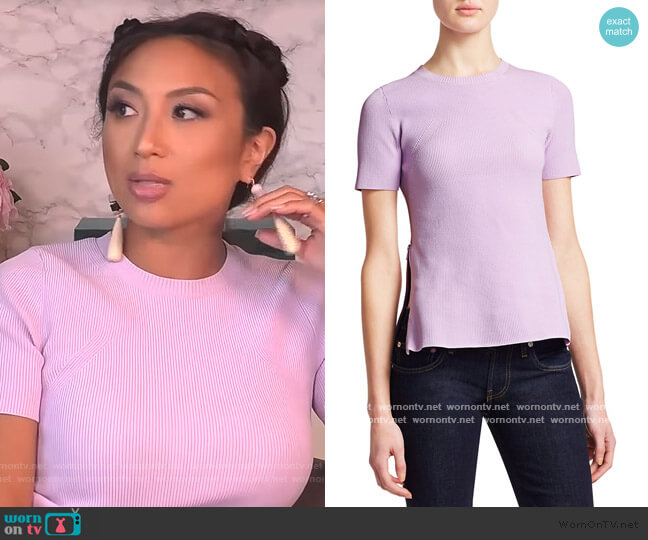 Helmut Lang Angel Side-Zip Ribbed Tee worn by Jeannie Mai on The Real