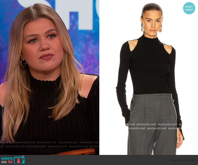 Helmut Lang Black Cutout Pullover Crewneck worn by Kelly Clarkson on The Kelly Clarkson Show