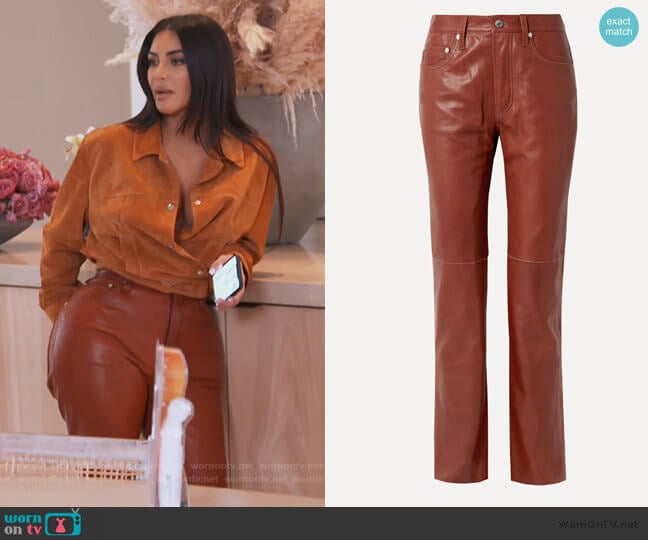 Helmut Lang Leather straight-leg pants worn by Kim Kardashian on Keeping Up with the Kardashians