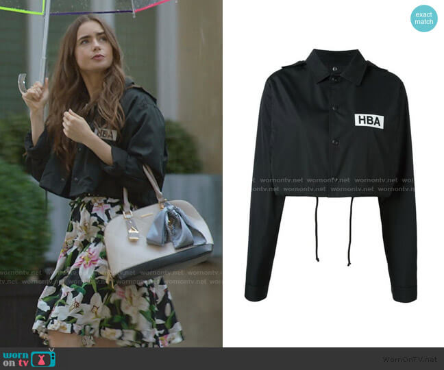 Hood By Air Logo Print Cropped Jacket worn by Emily Cooper (Lily Collins) on Emily in Paris