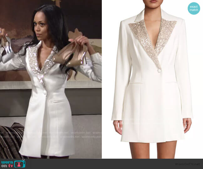 Jay Godfrey Ace Sequin Lapel Tuxedo Dress worn by Amanda Sinclair (Mishael Morgan) on The Young and the Restless