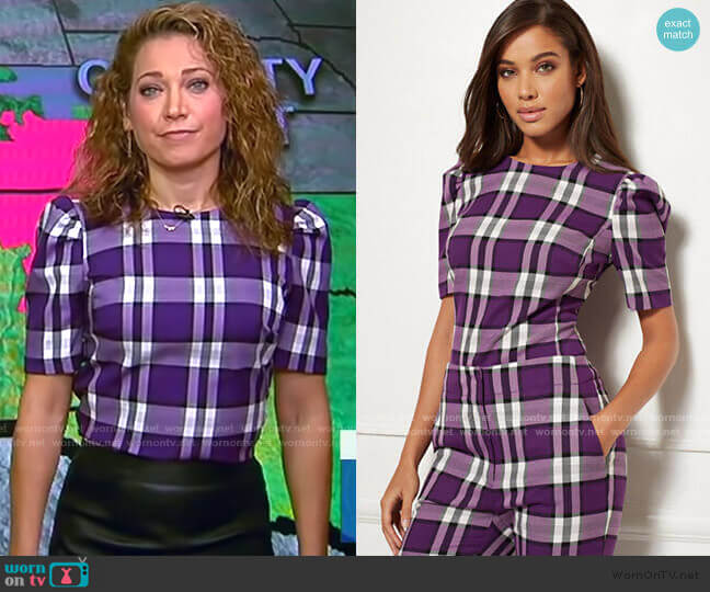 New York & Company Jayda Plaid Blouse - Eva Mendes Collection worn by Ginger Zee on Good Morning America