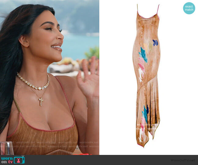 John Galliano 1990s Brown Spaghetti Straps Bias Cut Dress worn by Kim Kardashian on Keeping Up with the Kardashians