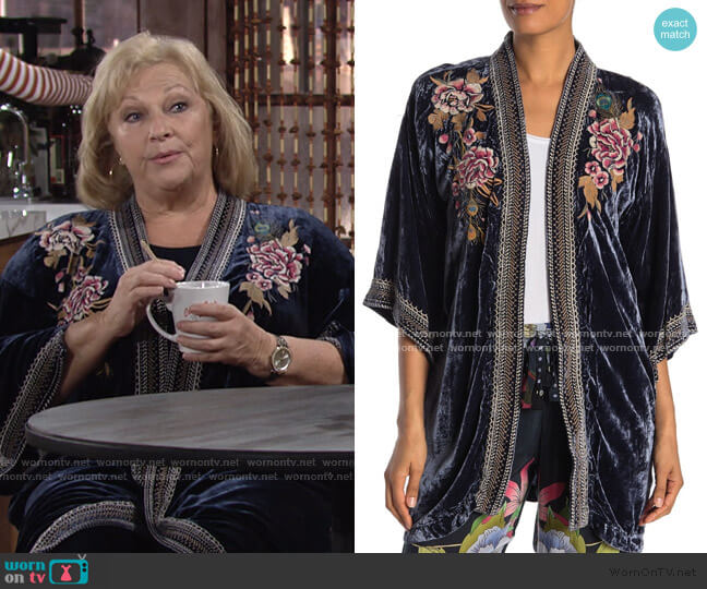 Johnny Was Quito Floral Peacock Embroidered Velvet Kimono