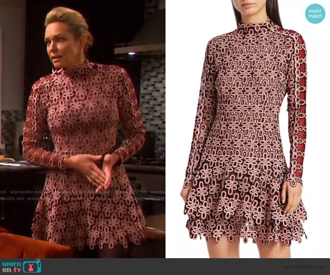 Jonathan Simkhai Gupure Floral Embroidery Flounce Dress worn by Nicole Walker (Arianne Zucker) on Days of our Lives