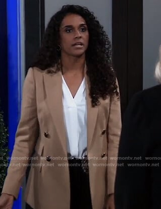 Jordan’s beige double breasted blazer on General Hospital