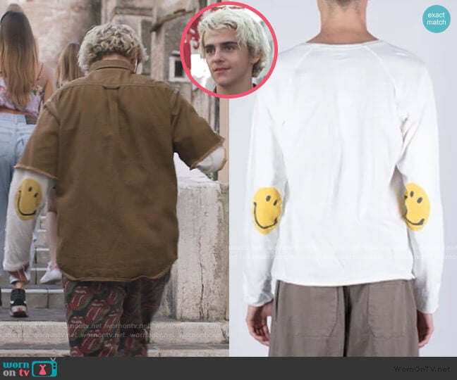 Kapital Smiley Patch Long Sleeve Patch T Shirt worn by Fraser Wilson (Jack Dylan Grazer) on We Are Who We Are