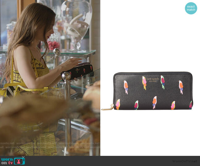 Kate Spade Sylvia Flock Party Slim Wallet worn by Emily Cooper (Lily Collins) on Emily in Paris