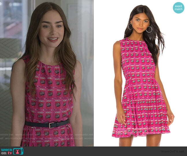 Kenzo All Over Rice Bag Dress worn by Emily Cooper (Lily Collins) on Emily in Paris